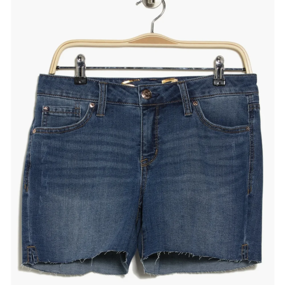 Seven 7 the Weekend Mid Rise Raw Hem Boyfriend Denim Jorts Shorts Size 14
